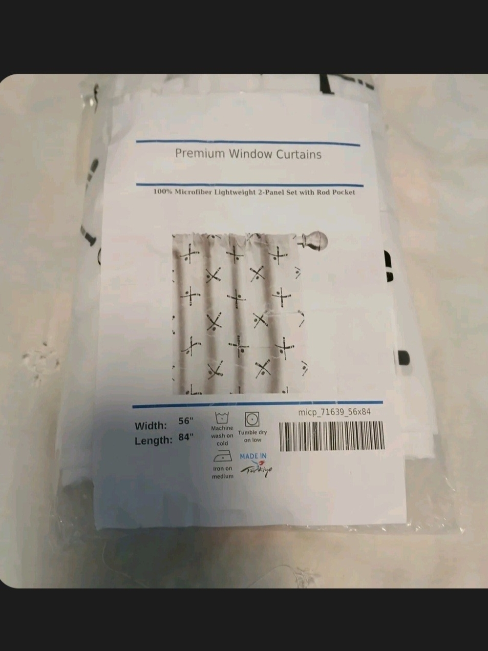 Premium Window Curtains - White with Black Pattern